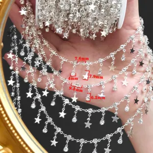 DIY rhinestone star chain detail view, copper finish, ideal accessory for Lolita fashion.