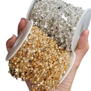 DIY star rhinestone chain craft material, metal crystal beaded chain for jewelry making