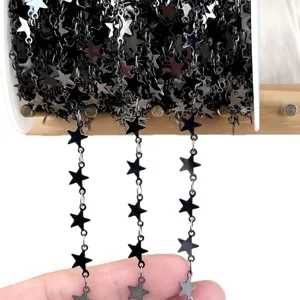 Black Star Chain DIY Craft Material Dark Style Metal Pentagram Links for Clothing Accessories