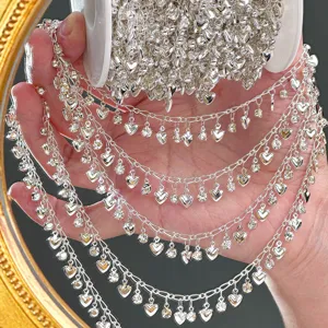 DIY Metal Chain With Heart Pendant And Rhinestone Embellishment Copper Chain For Jewelry Making Craft Accessories