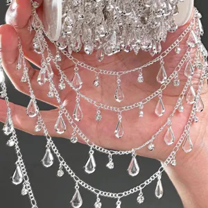 DIY Zilver Kristal Druppel Ketting Strass Hanfu Taille Halsband Armband Accessoire Chic
