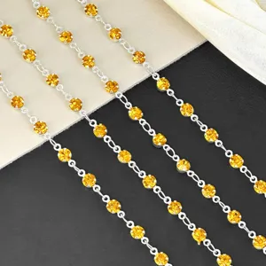 DIY 4mm rhinestone cup chain yellow crystal trim for handmade bags and clothing decor.