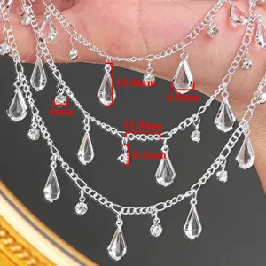 DIY zilveren ketting met witte druppelkristal strass steentjes voor Hanfu taillezieraden en kettingen
