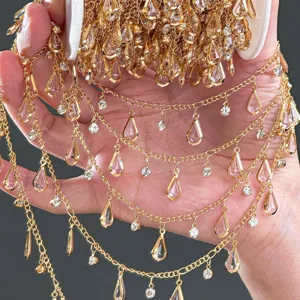 DIY gouden kristal druppel strass ketting armband Hanfu taille accessoire versiering.