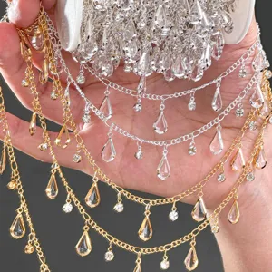 DIY Koperen Ketting Druppel Strass Ketting Hanfu Taille Ketting Armband Halsketting Sjaal Wrap Accessoire Sieraden Maken