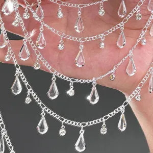 DIY Zilver Druppel Kristal Strass Keten Meerlaagse Hanfu Taille Ketting Accessoire