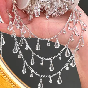 DIY zilveren gelaagde kristallen druppel ketting strass accessoire voor Hanfu riem ketting