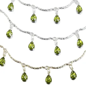 DIY Tropfen grüne Zirkon Kette Halskette, silberfarbenes Metall Schmuckherstellung Zubehör.