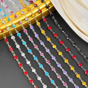 Detailed view of 4mm colorful rhinestone chains, perfect for DIY jewelry and bag decorations.