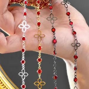 Chaîne en Cuivre DIY Trèfle Creux Strass Gland Coiffe de Mariée Accessoires de Vêtements Chaîne de Bijoux Artisanaux
