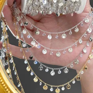 Chaîne en Cuivre DIY Avec Strass Et Pendentifs Disques Galvanisée Accessoires de Fabrication de Bijoux