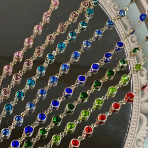 DIY Copper Chain Beveled Glass Rhinestone Electroplated Chain For Hanfu Ancient Headwear Jewelry Making Craft