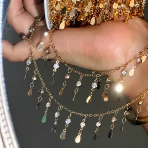 Chaîne goutte de strass plaquée or DIY pour accessoires de cheveux style Dunhuang.
