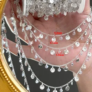 Chaîne en laiton DIY avec zircon et disques ronds facettés, idéale pour la taille et cheveux.