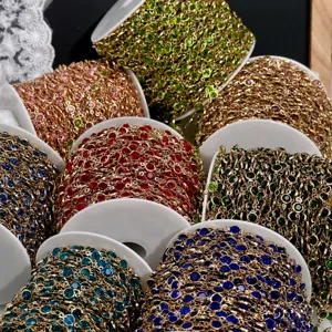 DIY rhinestone chain 6mm colored glass copper jewelry making material for Hanfu hair accessories