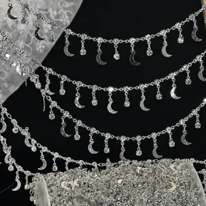 Chaîne en métal DIY avec lune brossée et strass, fournitures pour la fabrication de bijoux.