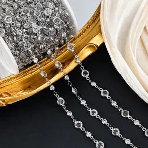 DIY clear glass rhinestone chain metal trim for apparel wedding dress decoration crafting.