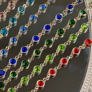 DIY colorful rhinestone chain 6mm bezel glass copper chain for hair accessories detail view.