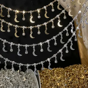 Détail de chaîne croissant de lune en strass, composant de bijoux faits main DIY, bel éclat.
