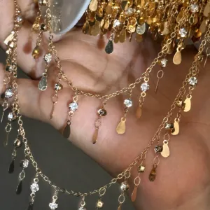 Chaîne DIY style ancien Dunhuang strass doré goutte coiffe accessoire de vêtement occidental