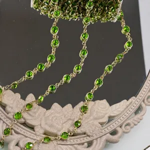 DIY 6mm green bezel glass rhinestone chain, full copper color retention brass jewelry craft making