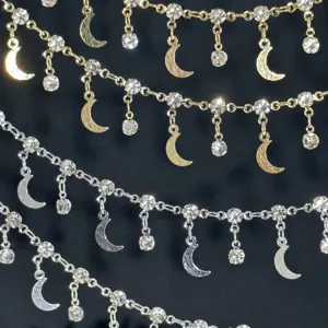 DIY chaîne pendentif lune strass bracelet collier fait main accessoires bijoux cuivre