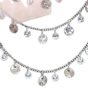 Chaîne en cuivre DIY avec disques ronds et pendentifs en zircon pour décoration de taille