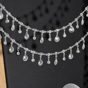Silver tone shell zircon pendant chain DIY hair accessory vintage exotic jewelry findings