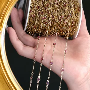 Gold DIY Beaded Chain With Pink Crystal Stones For Hair Accessories And Jewelry Crafting