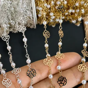 Chaîne en Cuivre DIY Pétale de Rose Perle Torsadée Chaîne Faite Main Bracelet Collier Accessoires d'Artisanat de Bijoux