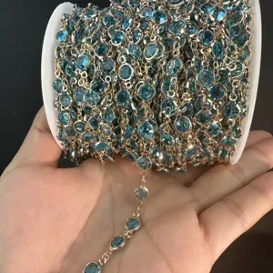 Detail view of the 6mm bezel glass colorful copper chain for DIY jewelry making and crafts.