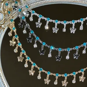 DIY Copper Chain Blue Butterfly Rhinestone Handcrafted Jewelry Making Accessories For Hanfu Decoration Bracelet Necklace