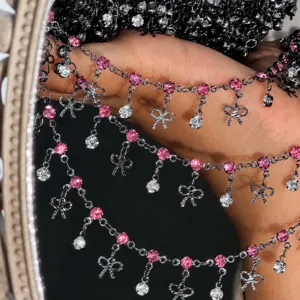 DIY Handmade Copper Chain Pink Bow Rhinestone Chain Color Retention Jewelry Making Necklace Bracelet Accessory