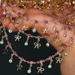 DIY pink rhinestone bow chain jewelry making accessories for handmade bracelet necklace.