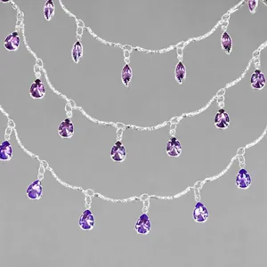 DIY copper chain with purple zirconia teardrop pendants, elegant jewelry making supply.
