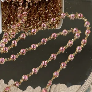 DIY crystal rhinestone chain 6mm pink glass stone gold plated jewelry making craft supply
