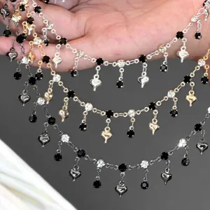 DIY Metal Chain Black Heart Rhinestone Chain Copper Chain For Bracelet Necklace Toy Ita Bag Jewelry Making