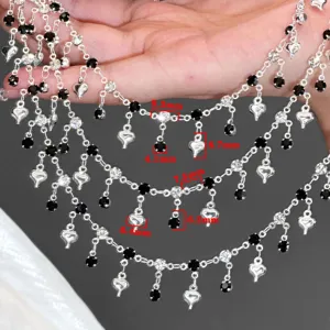 DIY silver chain with black rhinestones and heart pendants for handmade jewelry and accessories.