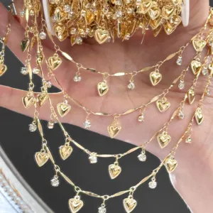 DIY gold heart rhinestone chain material multi-strand hanging craft accessory for hair and clothes