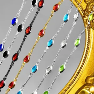 DIY colorful marquise rhinestone chains metal bezel jewelry findings detail craft accessory