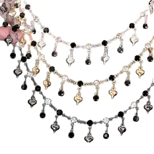 DIY black heart rhinestone chain metal link for handmade jewelry bracelet necklace making