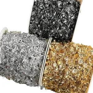DIY Heart Rhinestone Chain Spools Craft Trim Gold Silver Black Jewelry Making 3Pcs