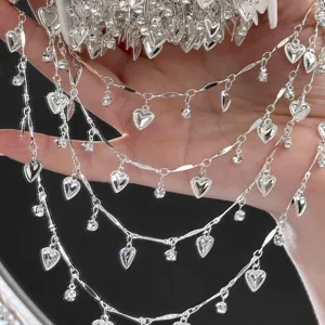 DIY silver heart rhinestone multi-layer chain costume craft apparel accessory items