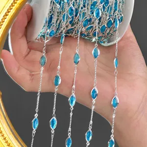 DIY blue marquise gemstone silver chain trim for hair accessories jewelry making crafts