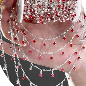 DIY red rhinestone chain metal silver necklace bracelet jewelry making accessories crafting