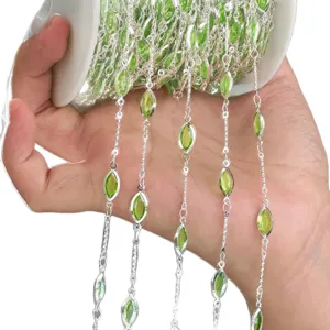 DIY bezel station chain green marquise rhinestone metallic silver jewelry making crafting component