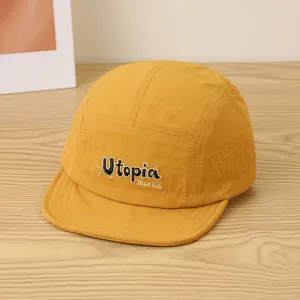 Gorra de béisbol plana para niños amarillos con bordado Utopia y tejido impermeable.