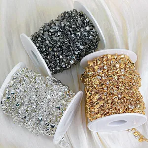 DIY Heart Rhinestone Chain Craft Metal Spool Trims for Hair Accessories and Jewelry Making