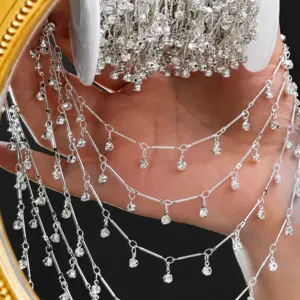 DIY metal chain with dangling rhinestones for costume hair accessories and craft making details