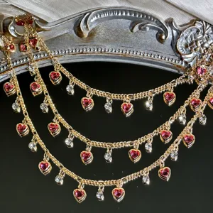 DIY gold chain multi-layer pink heart crystal charms for hair braiding clothing items